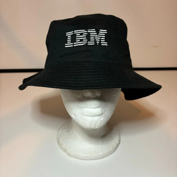 IBM Bucket With Sweat Rag Inside Hat One Size Vintage Black Hat Unisex - Picture 1 of 10